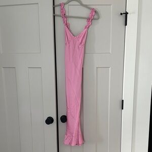 Astr Pink Satin Ruffle Dress